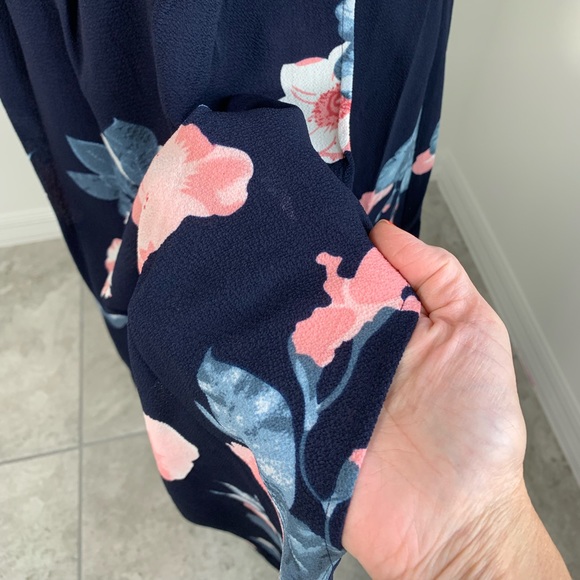 Navy Blue Floral Backless Lace Up Wrap Maxi Dress - Picture 11 of 11